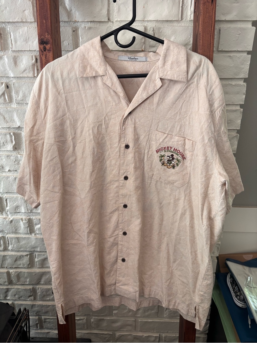 Disney Parks Mickey Mouse In Paradise Embroidered Aloha Camp Shirt Mens Sz L